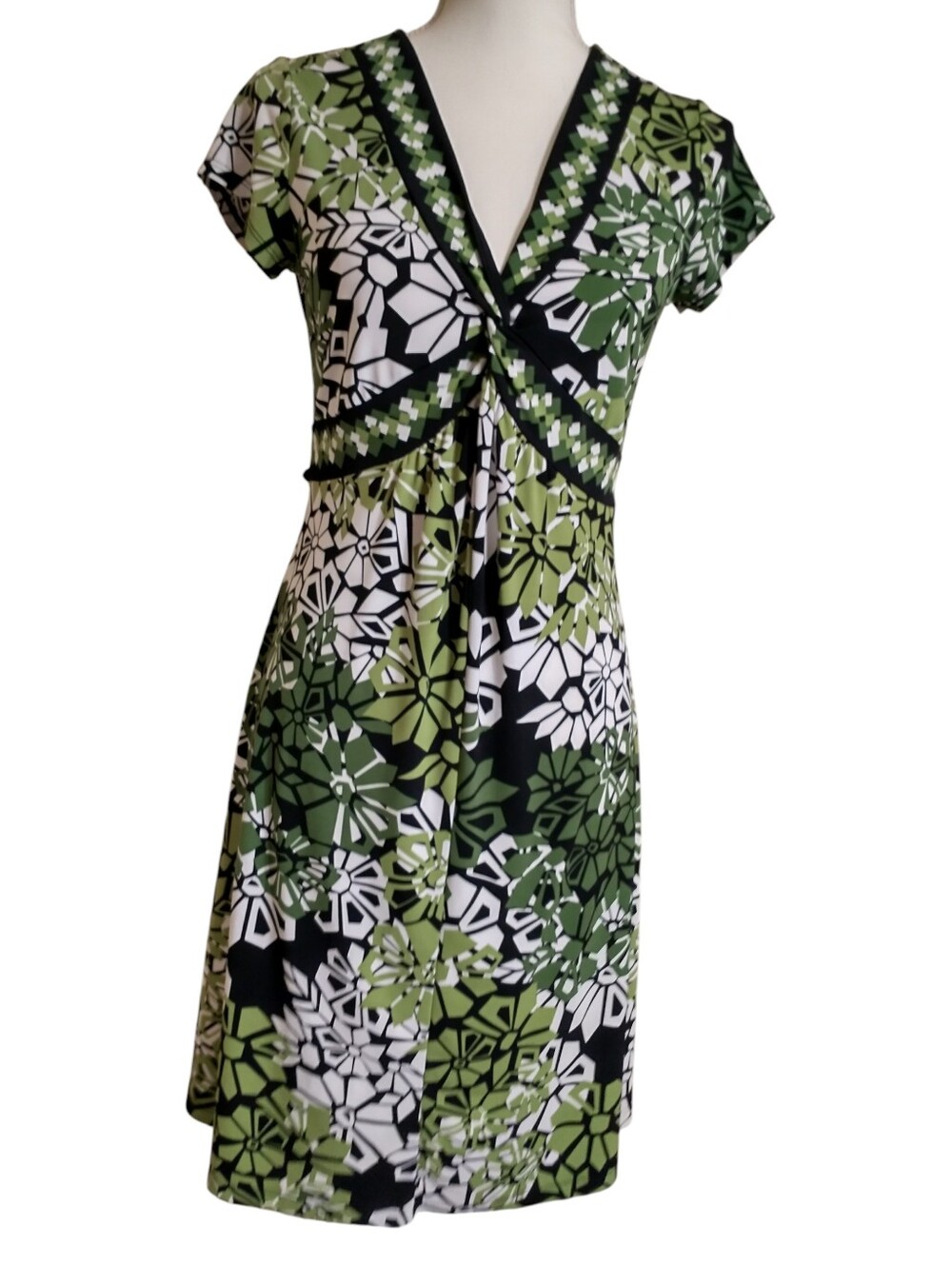 Apt. 9 Green,Black & White Floral Geometric Dress